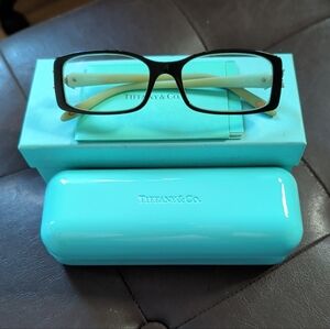 Tiffany & Co. Aqua Blue/Black Rectangular Optical Frame Glasses